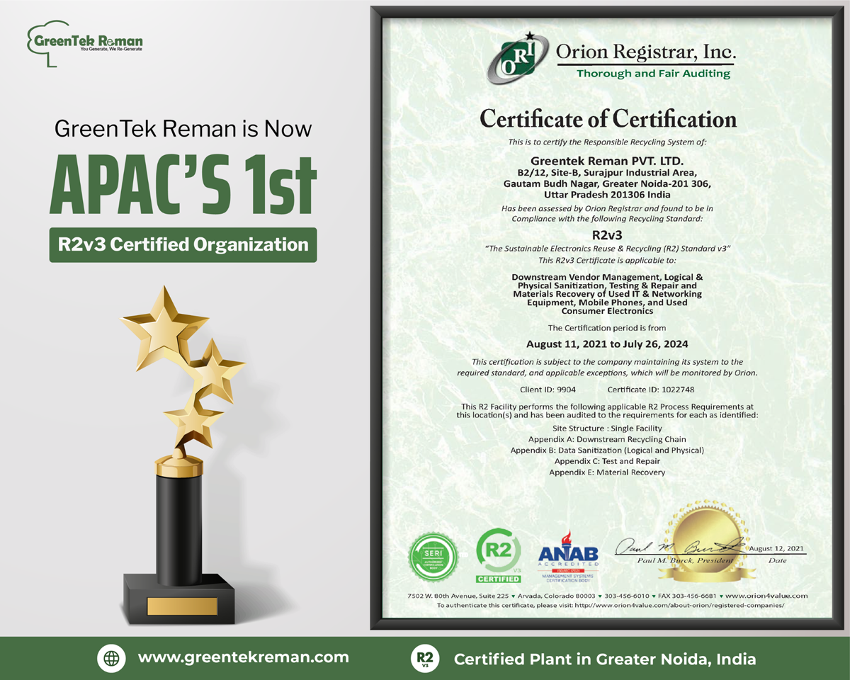 GreenTek Reman becomes Asia-Pacific’s 1st R2v3 Certified Company